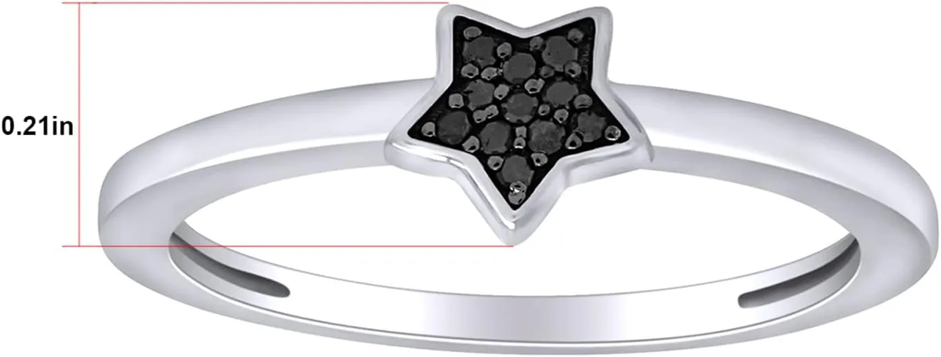 Color Enhanced Black Natural Diamond Accent Star Ring in 14k Gold Plated 925 Sterling Silver For Women (0.03 Cttw, I2-I3 Clarity)
