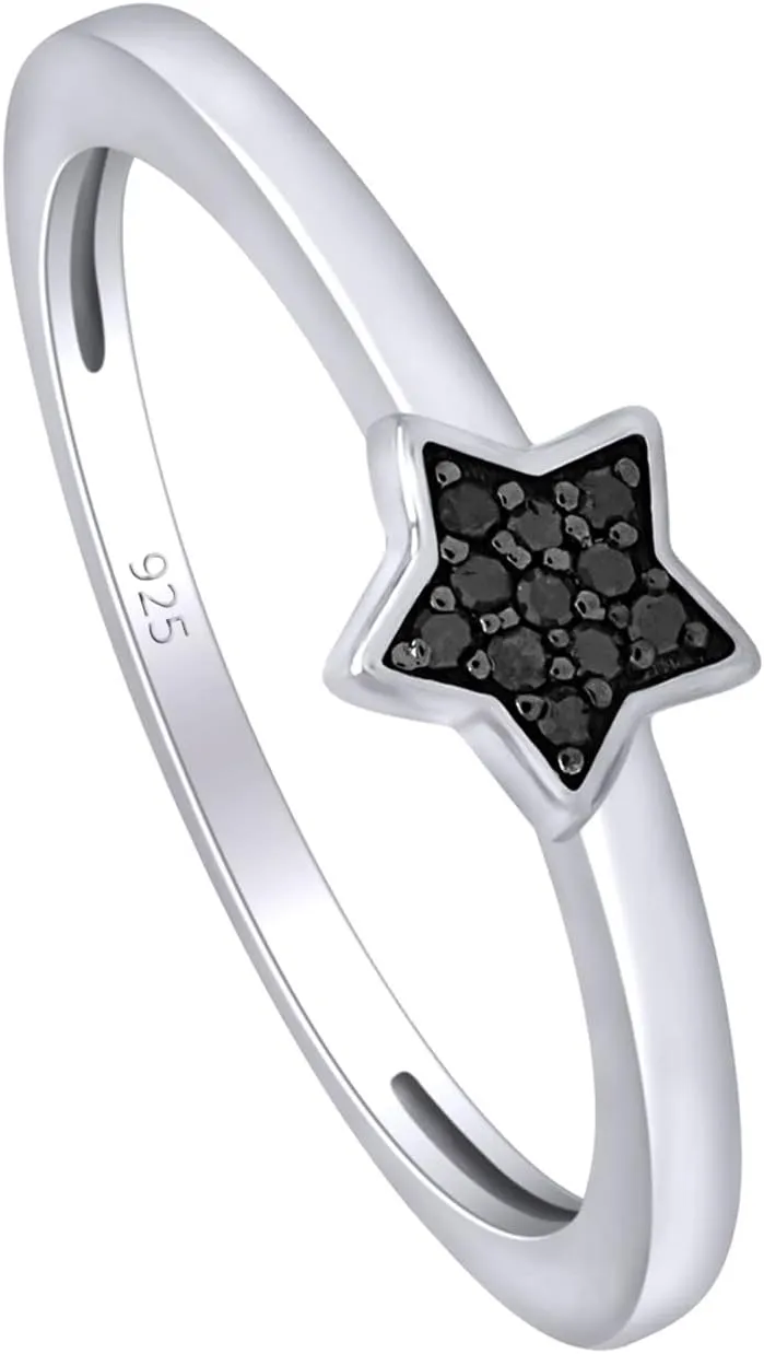 Color Enhanced Black Natural Diamond Accent Star Ring in 14k Gold Plated 925 Sterling Silver For Women (0.03 Cttw, I2-I3 Clarity)
