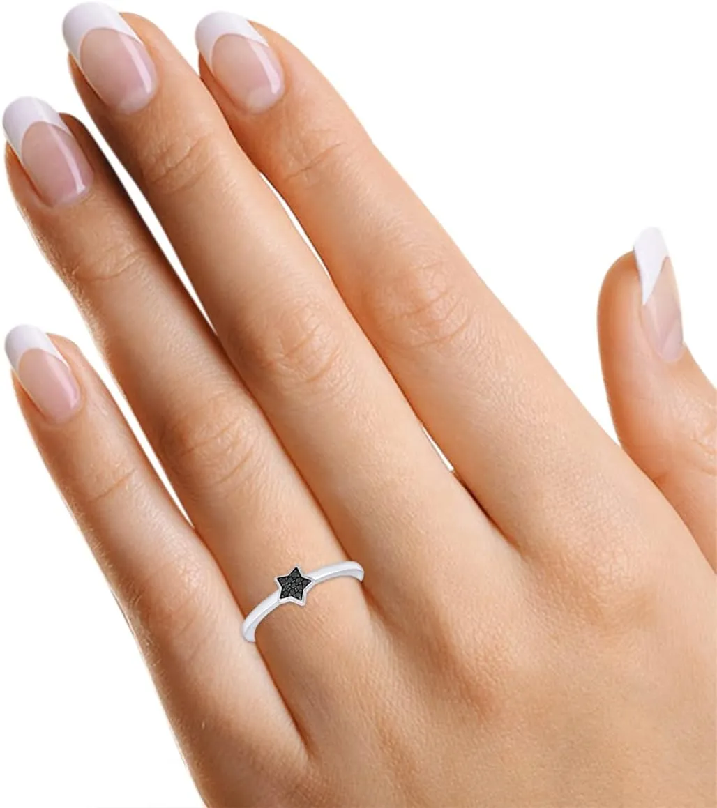 Color Enhanced Black Natural Diamond Accent Star Ring in 14k Gold Plated 925 Sterling Silver For Women (0.03 Cttw, I2-I3 Clarity)