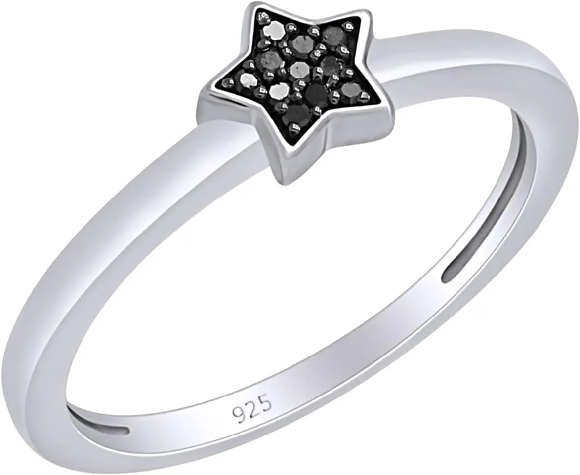 Color Enhanced Black Natural Diamond Accent Star Ring in 14k Gold Plated 925 Sterling Silver For Women (0.03 Cttw, I2-I3 Clarity)