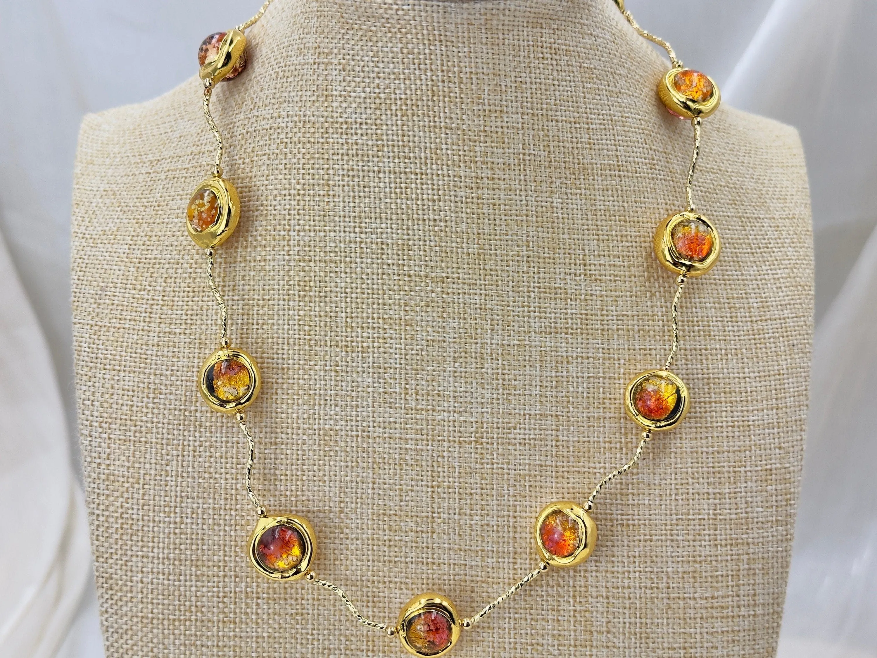 Colorful cat eye murano glass beads necklace.