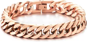 COOLSTEELANDBEYOND Mens Stainless Steel Cuban Chain Curb Chain Bracelet, Rose Gold, Satin Finish