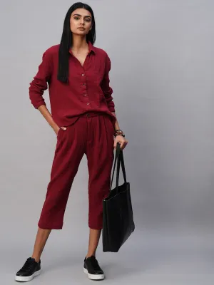 Crinkle Double Cloth Shirt & Pleated Cropped Pant Co-Ord Set