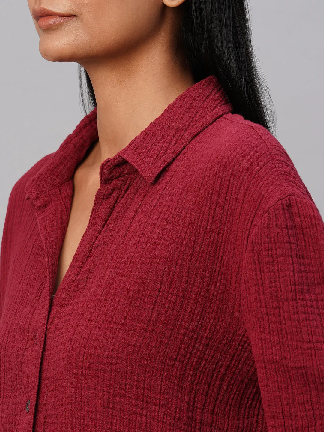 Crinkle Double Cloth Shirt & Pleated Cropped Pant Co-Ord Set