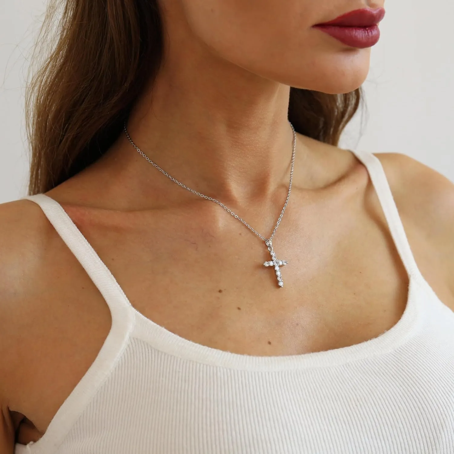 Cross Necklace for Women Gold CZ Diamond Sideways Cross Pendant Necklace Dainty Cute Tiny Cross Choker Necklace Simple Trendy Jewelry