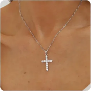Cross Necklace for Women Gold CZ Diamond Sideways Cross Pendant Necklace Dainty Cute Tiny Cross Choker Necklace Simple Trendy Jewelry