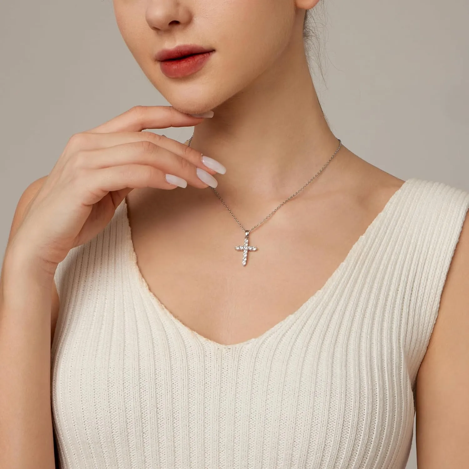 Cross Necklace for Women Gold CZ Diamond Sideways Cross Pendant Necklace Dainty Cute Tiny Cross Choker Necklace Simple Trendy Jewelry