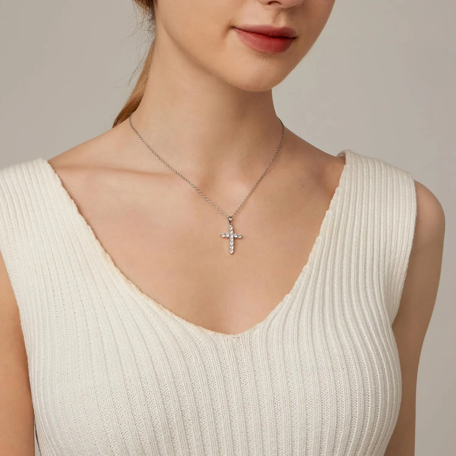 Cross Necklace for Women Gold CZ Diamond Sideways Cross Pendant Necklace Dainty Cute Tiny Cross Choker Necklace Simple Trendy Jewelry