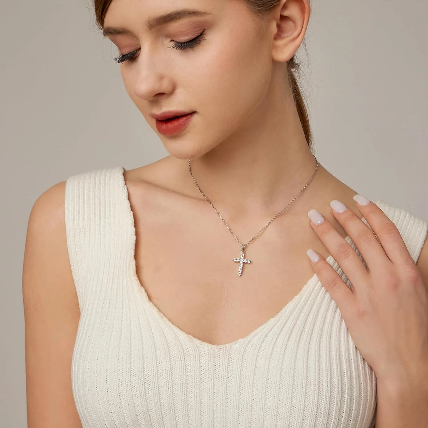 Cross Necklace for Women Gold CZ Diamond Sideways Cross Pendant Necklace Dainty Cute Tiny Cross Choker Necklace Simple Trendy Jewelry