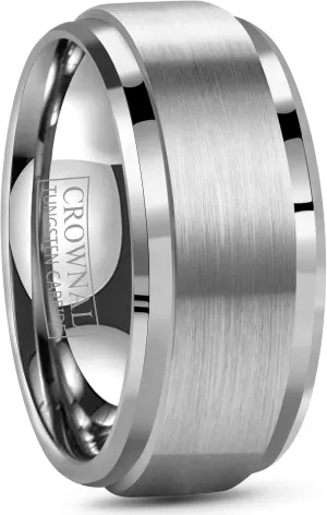 CROWNAL 6mm 8mm 10mm Tungsten Wedding Band Ring Men Women Polished Beveled Edge Matte Brushed Finish Center Silver/Rose Gold Tone Comfort Fit Size 5 to 17