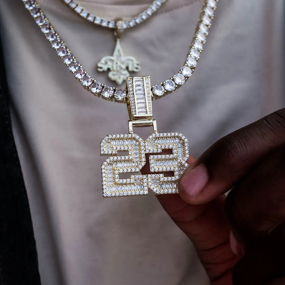 Custom Iced Number Baguette Pendant- Additional Letters