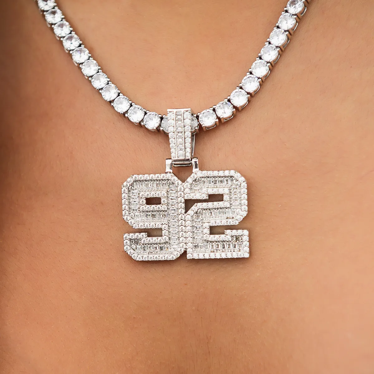 Custom Iced Number Baguette Pendant