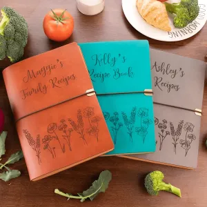 Custom Leather Recipe Book with Flowers Cover