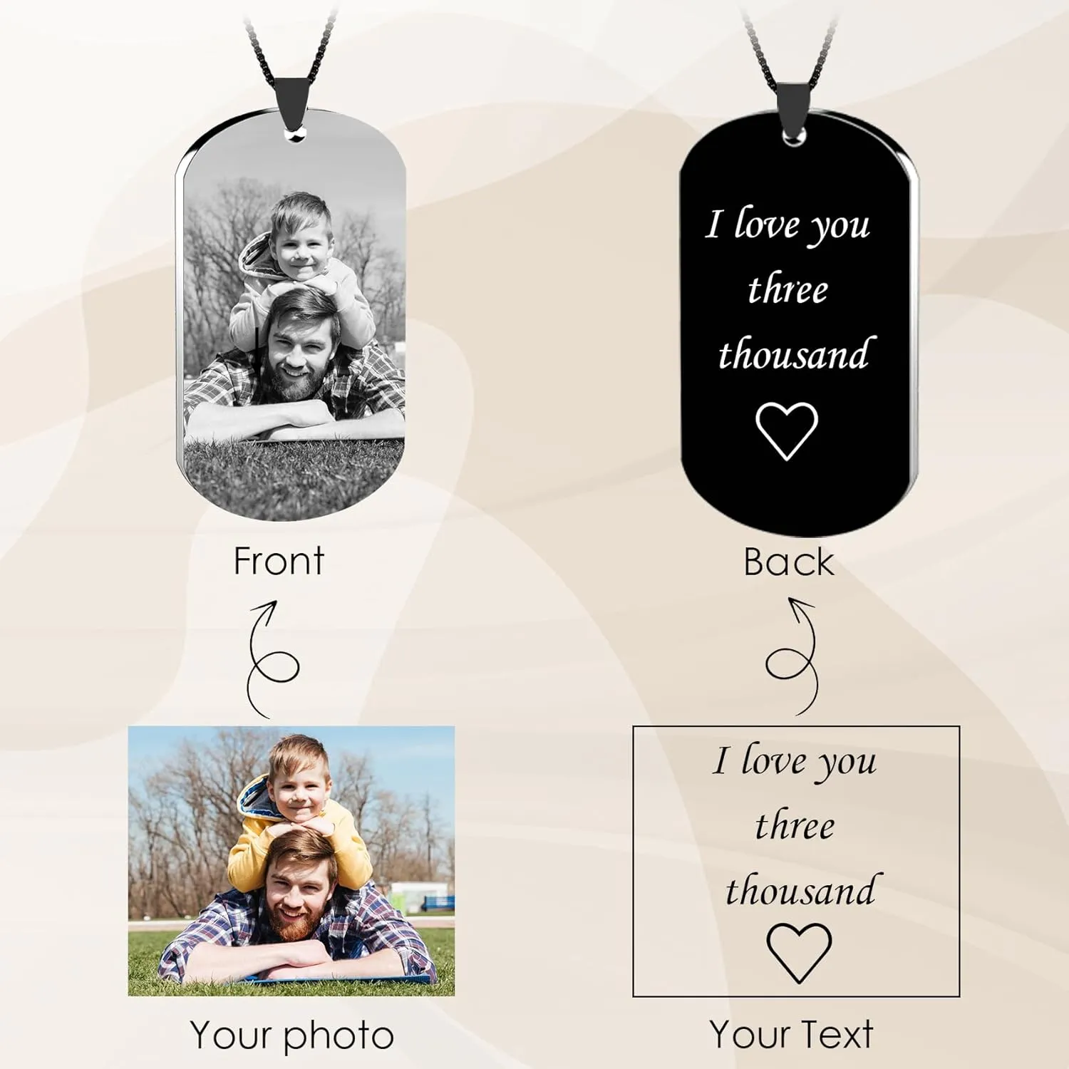 Custom Necklace with Picture, Personalized Photo Necklace, Customized Memorial Necklace Engraved with Photo Text, for Men Women