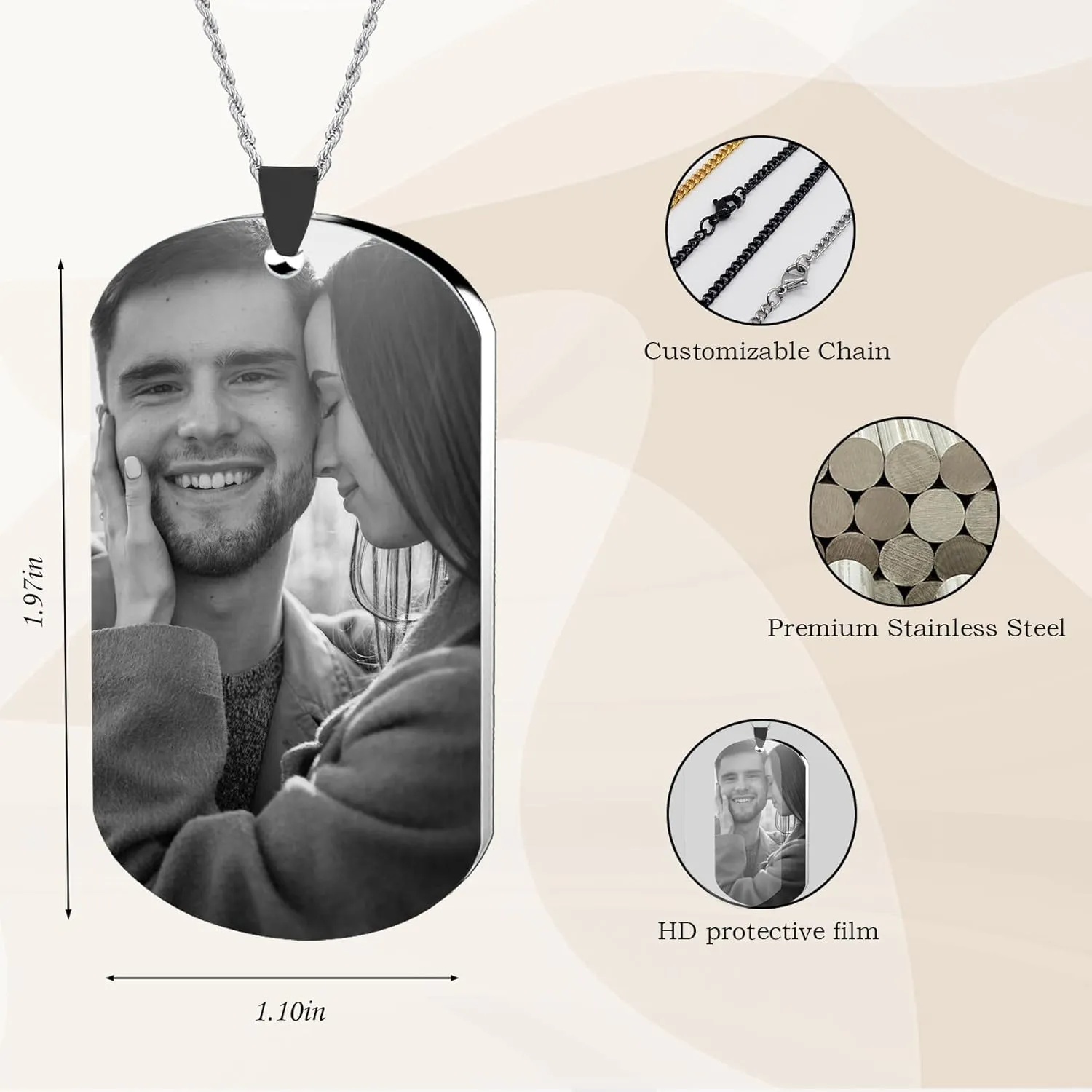 Custom Necklace with Picture, Personalized Photo Necklace, Customized Memorial Necklace Engraved with Photo Text, for Men Women