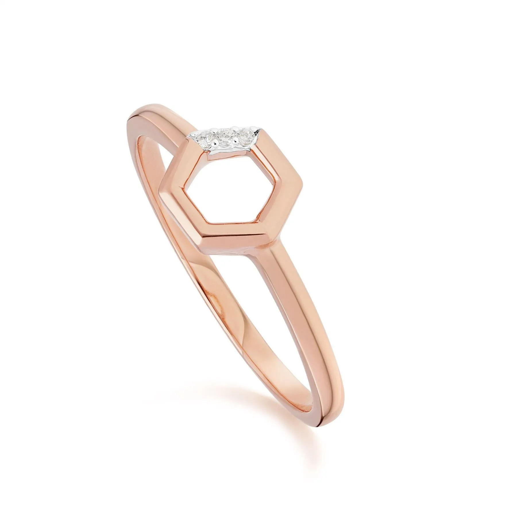 Diamant Pave Hexagon Halskette & Ring Satz in 9ct Rose Gold