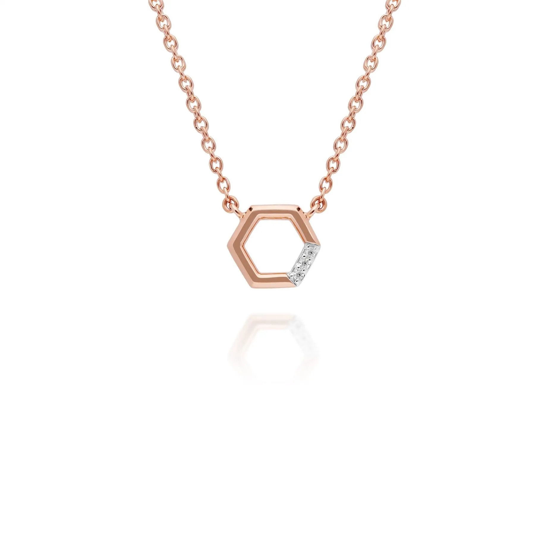 Diamant Pave Hexagon Halskette & Ring Satz in 9ct Rose Gold