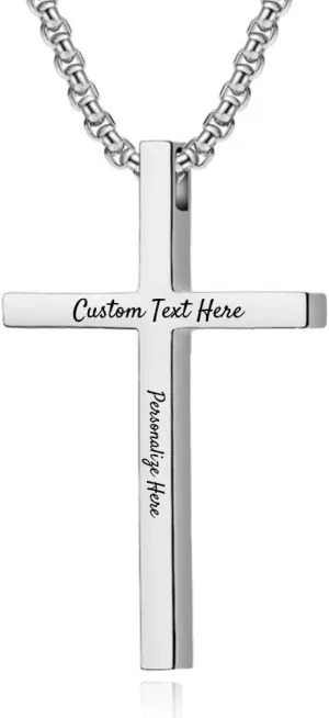 EBAT Personalized Stainless Steel Black Cross Necklace for Men - Custom Engraving Available