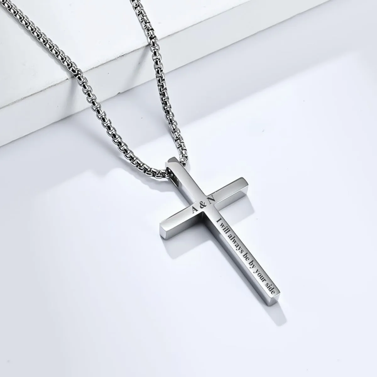 EBAT Personalized Stainless Steel Black Cross Necklace for Men - Custom Engraving Available
