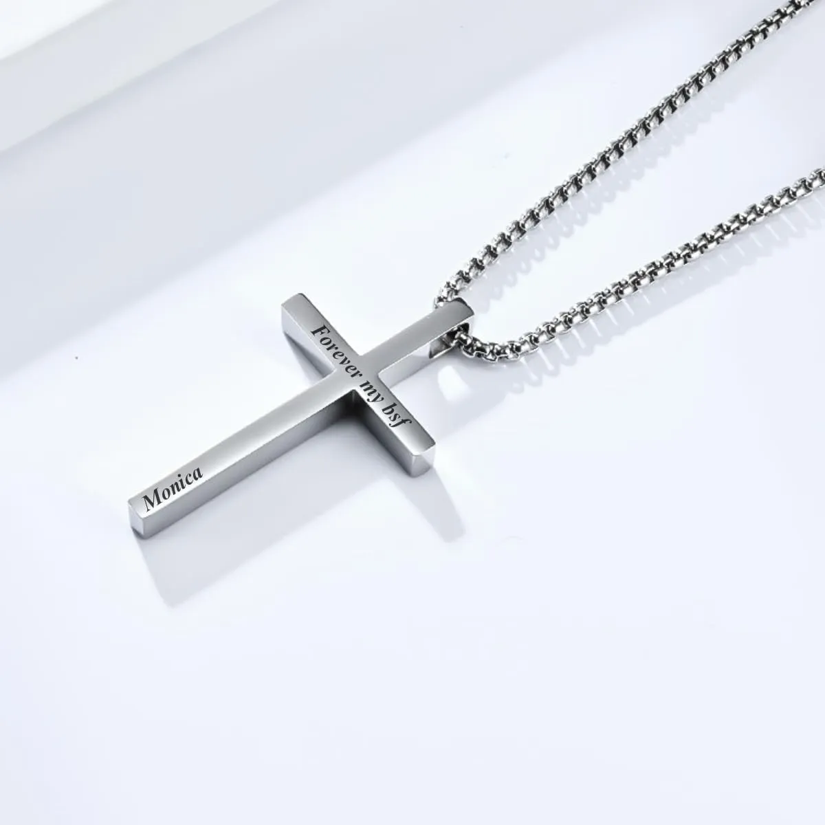 EBAT Personalized Stainless Steel Black Cross Necklace for Men - Custom Engraving Available