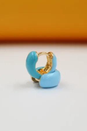 Enamel Huggies Mini Hoop 18K Gold Filled Blue Earrings
