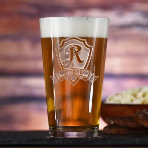 Engraved Shield Pint Pub Glass Set