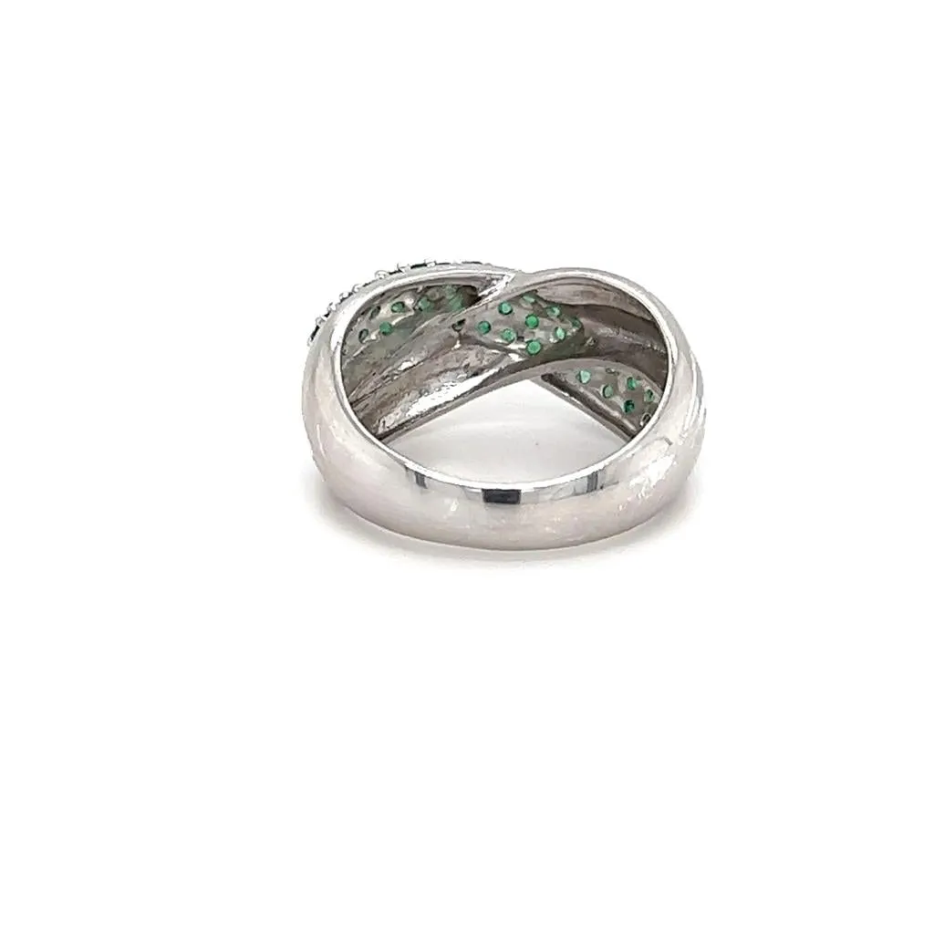 Estate Sterling Silver Emerald Cluster Crossover Band