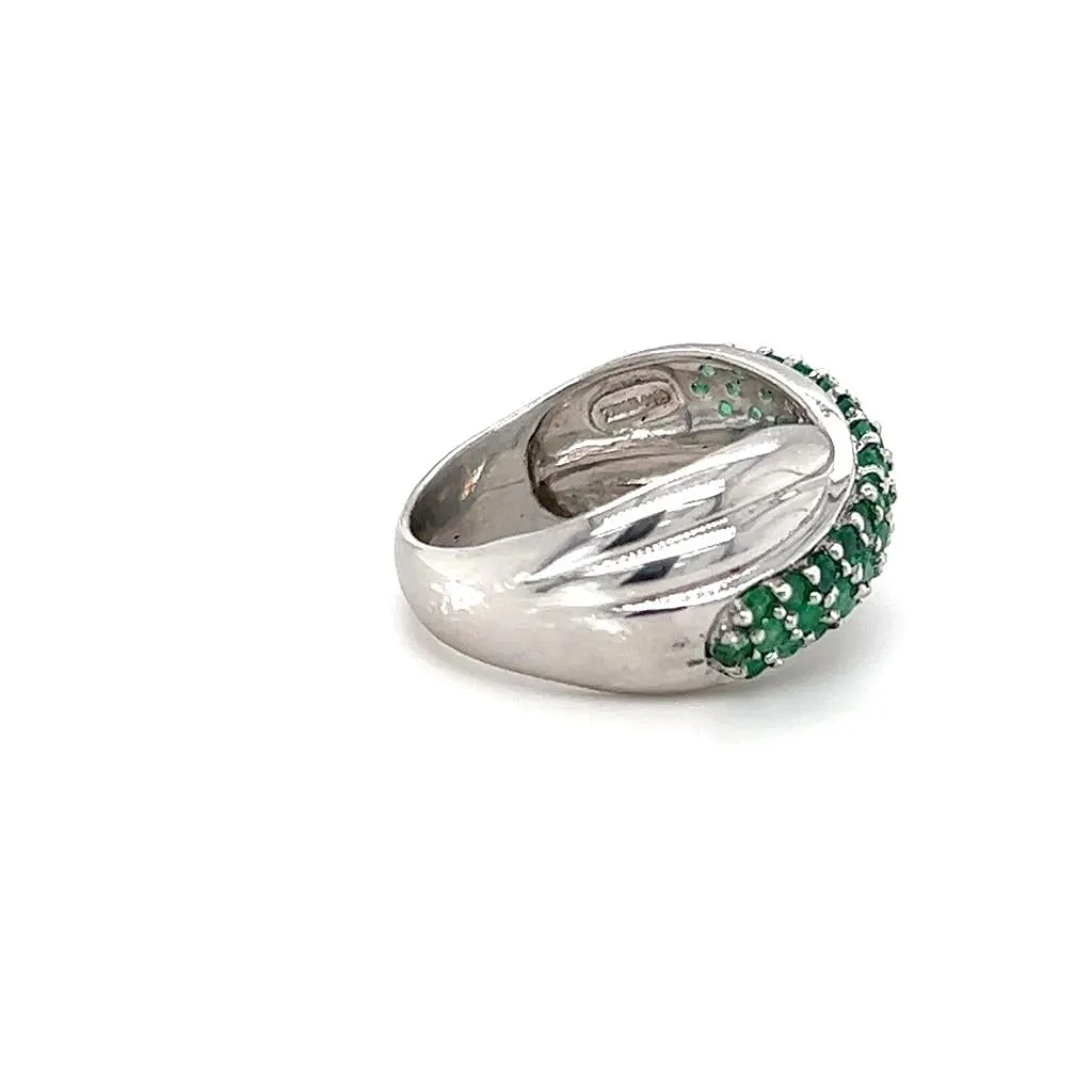Estate Sterling Silver Emerald Cluster Crossover Band