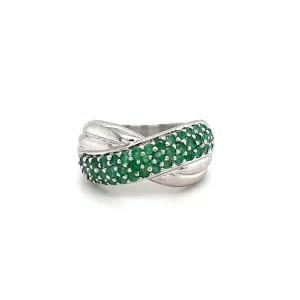 Estate Sterling Silver Emerald Cluster Crossover Band