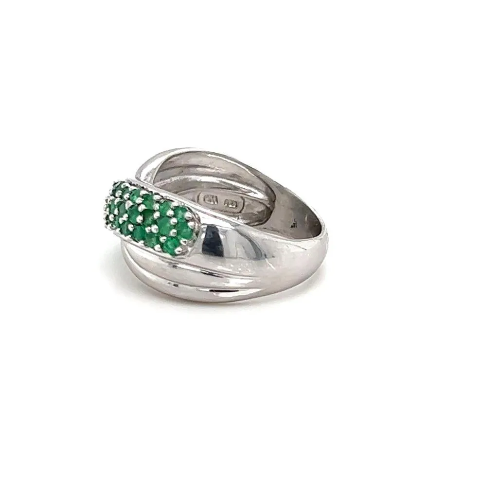 Estate Sterling Silver Emerald Cluster Crossover Band