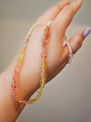 Fancy Sapphire, Freshwater Pearl and Rainbow Moonstone Halfsie 18K Gold Gemstone Necklace