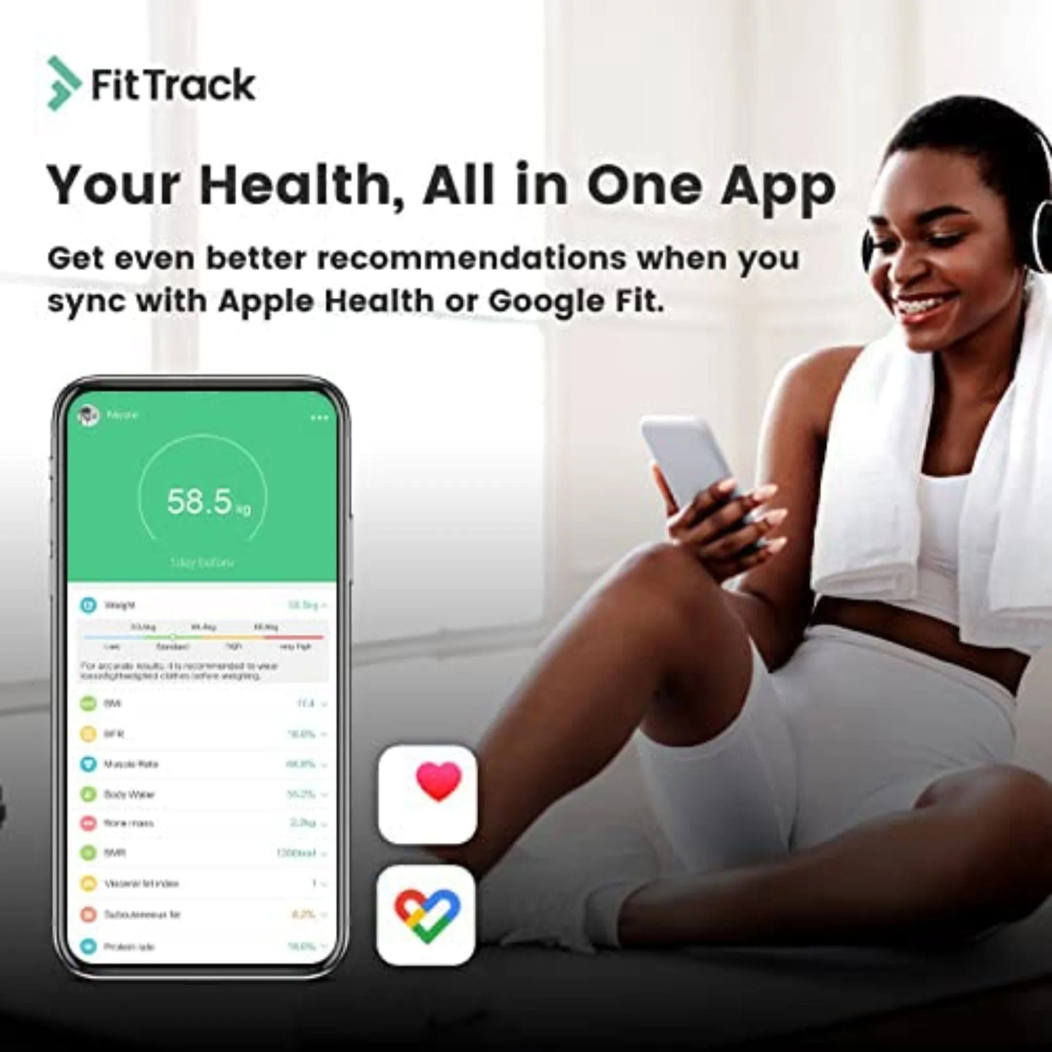 FitTrack Dara Smart BMI Digital Scale, Measures Weight and Body Fat