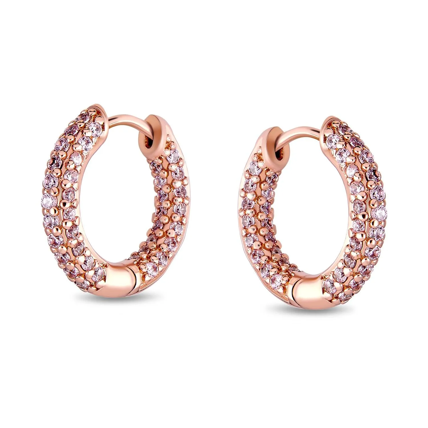 Formal Party CZ Hoop Earrings Morganite PinkBrown Rose Gold Black Plated 0.75" Diameter