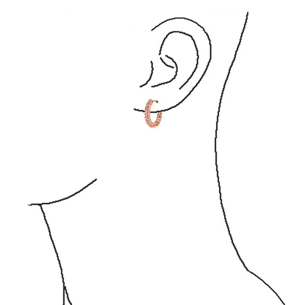 Formal Party CZ Hoop Earrings Morganite PinkBrown Rose Gold Black Plated 0.75" Diameter