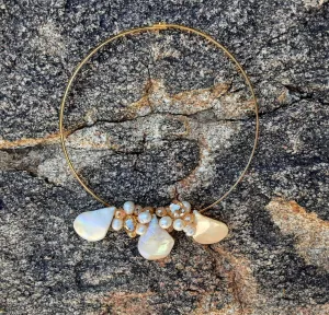 Freshwater Pearl, Crystal and Shell Statement Wire Choker Set - Unique Bridal Beaded Necklace