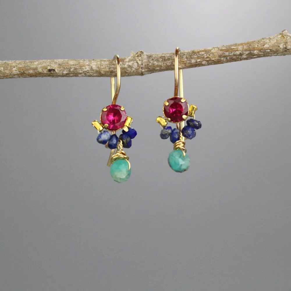 Fuchsia Blue Gemstone Dancer Earrings