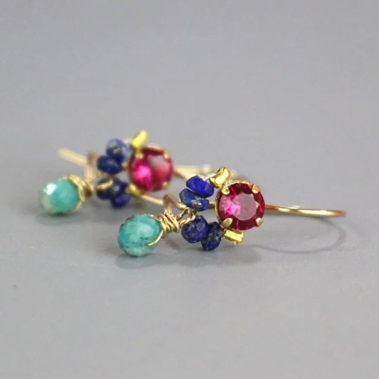 Fuchsia Blue Gemstone Dancer Earrings