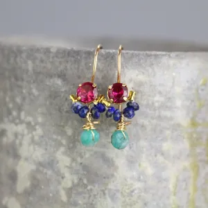 Fuchsia Blue Gemstone Dancer Earrings