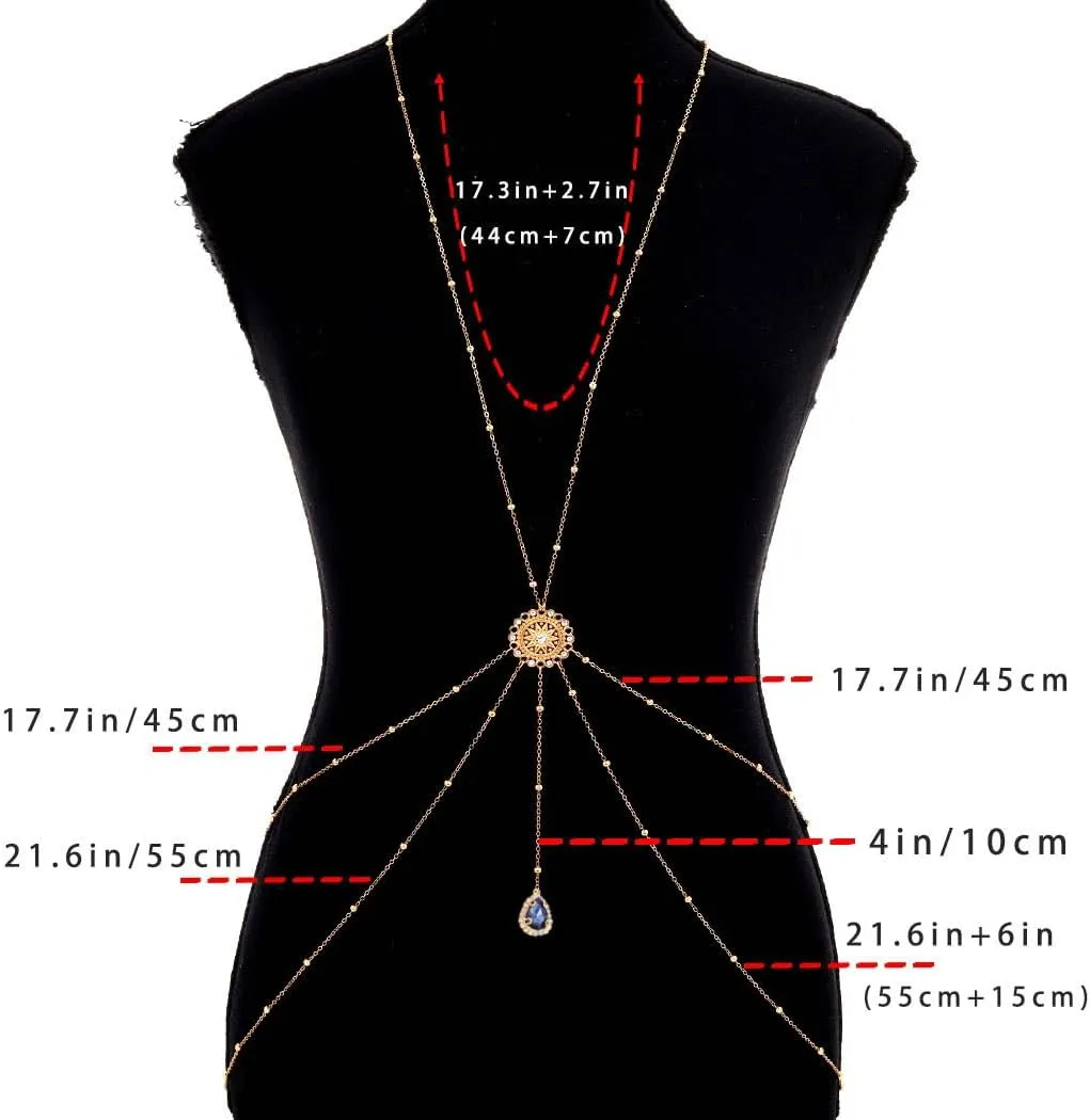 Gold Crystal Body Chains for Women Layered Rhinestone Bikini Bra Chains Beach Belly Waist Chain Summer Beaded Body Jewelry