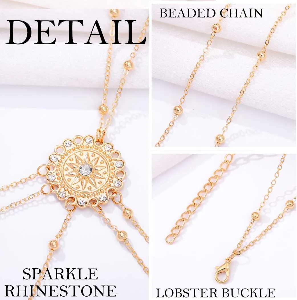 Gold Crystal Body Chains for Women Layered Rhinestone Bikini Bra Chains Beach Belly Waist Chain Summer Beaded Body Jewelry
