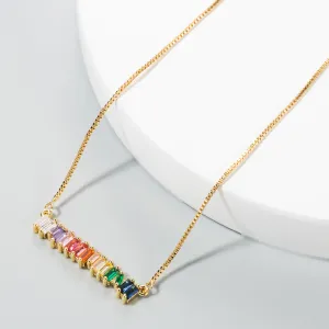 Gold Rainbow Bar Necklace-jltn0688