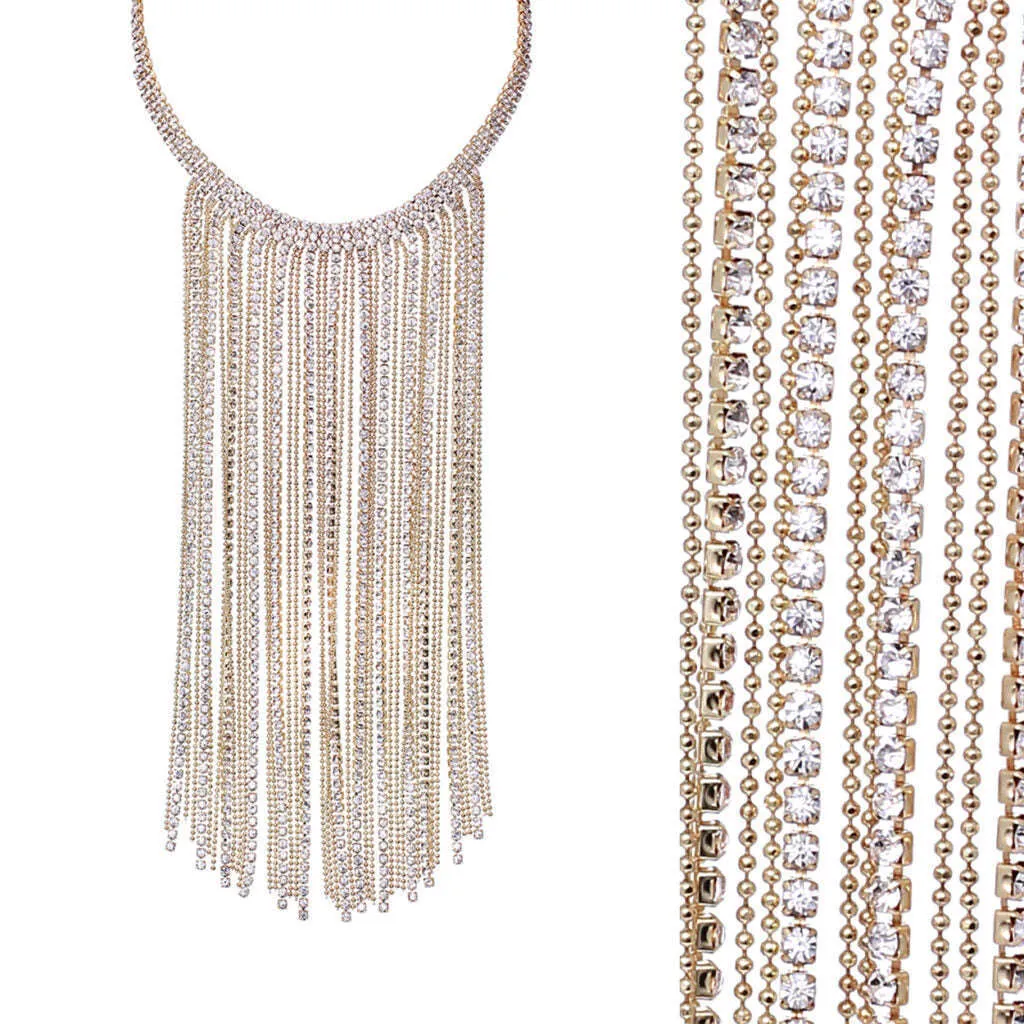 Gold Rhinestone Choker with Tassels