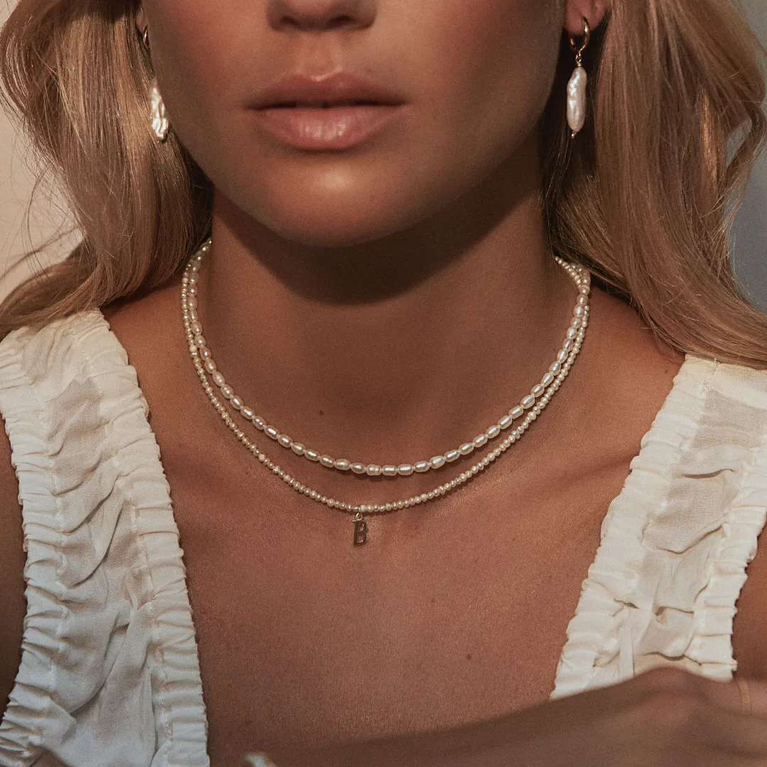 Gold Small Pearl Initial Letter Choker