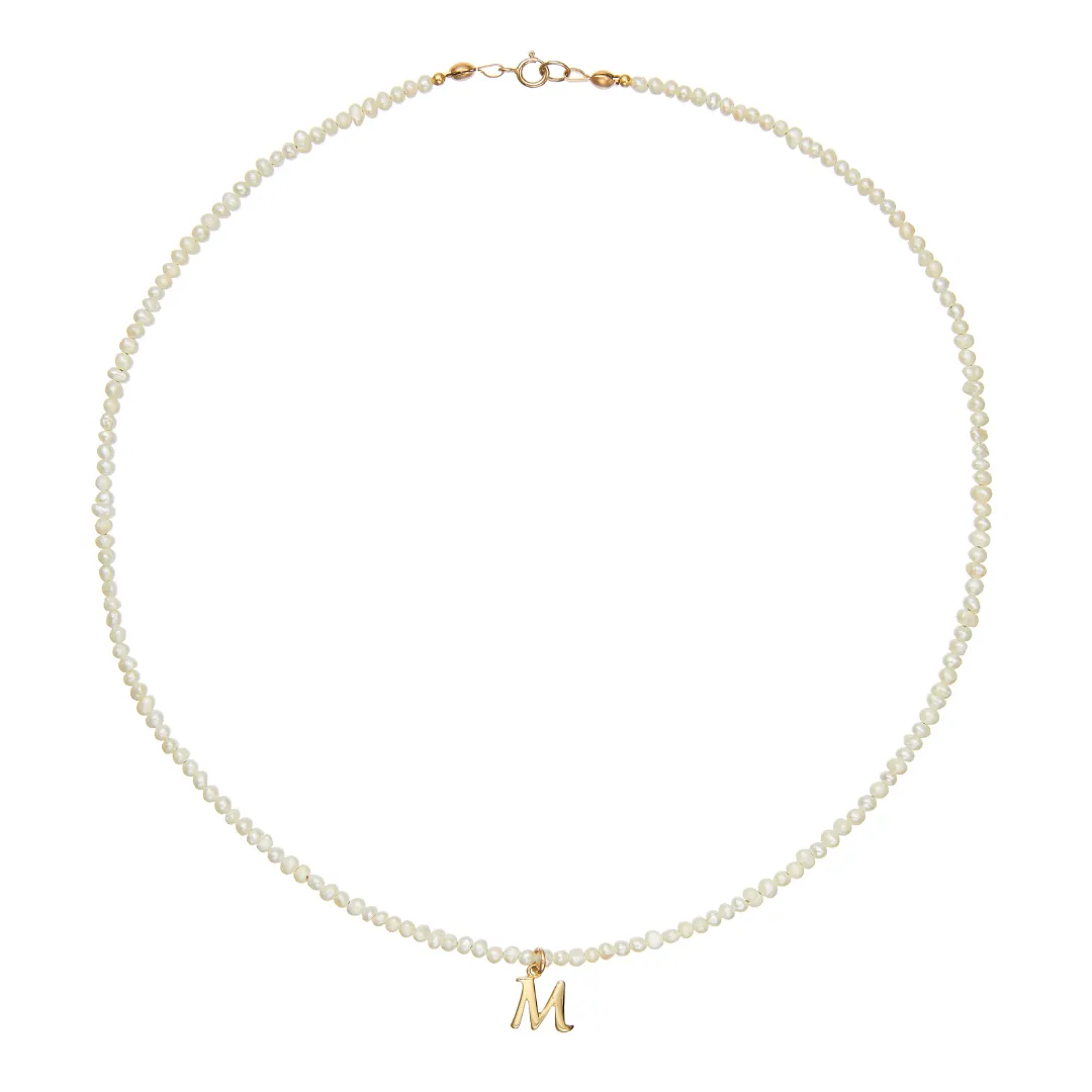 Gold Small Pearl Initial Letter Choker