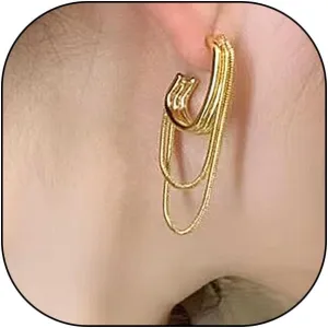 Gold Tassel Chain Hoop Dangle Earring for Women,Trendy Geometric Silver Layered Fringe Dangle Earrings for Prom Party Statement Earring