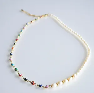 Golden Freshwater Pearls With Colorful Eyes .925 sterling silver Necklace