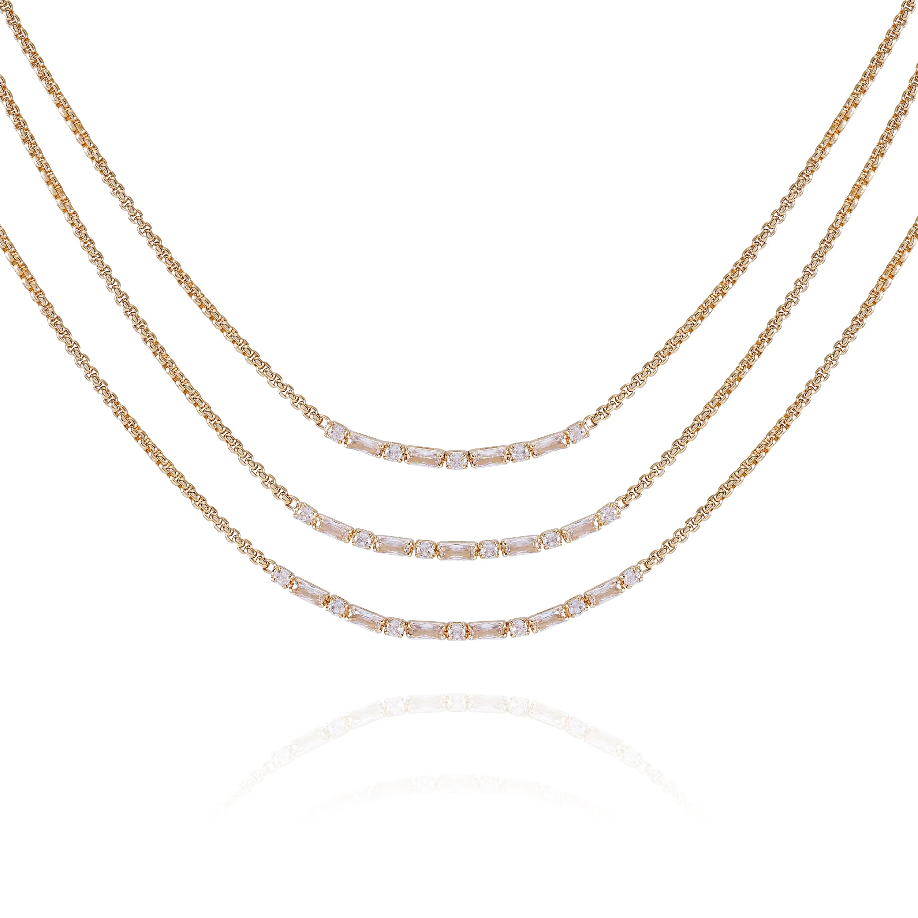 Goldtone Crystal Stone Multi Layered Necklace