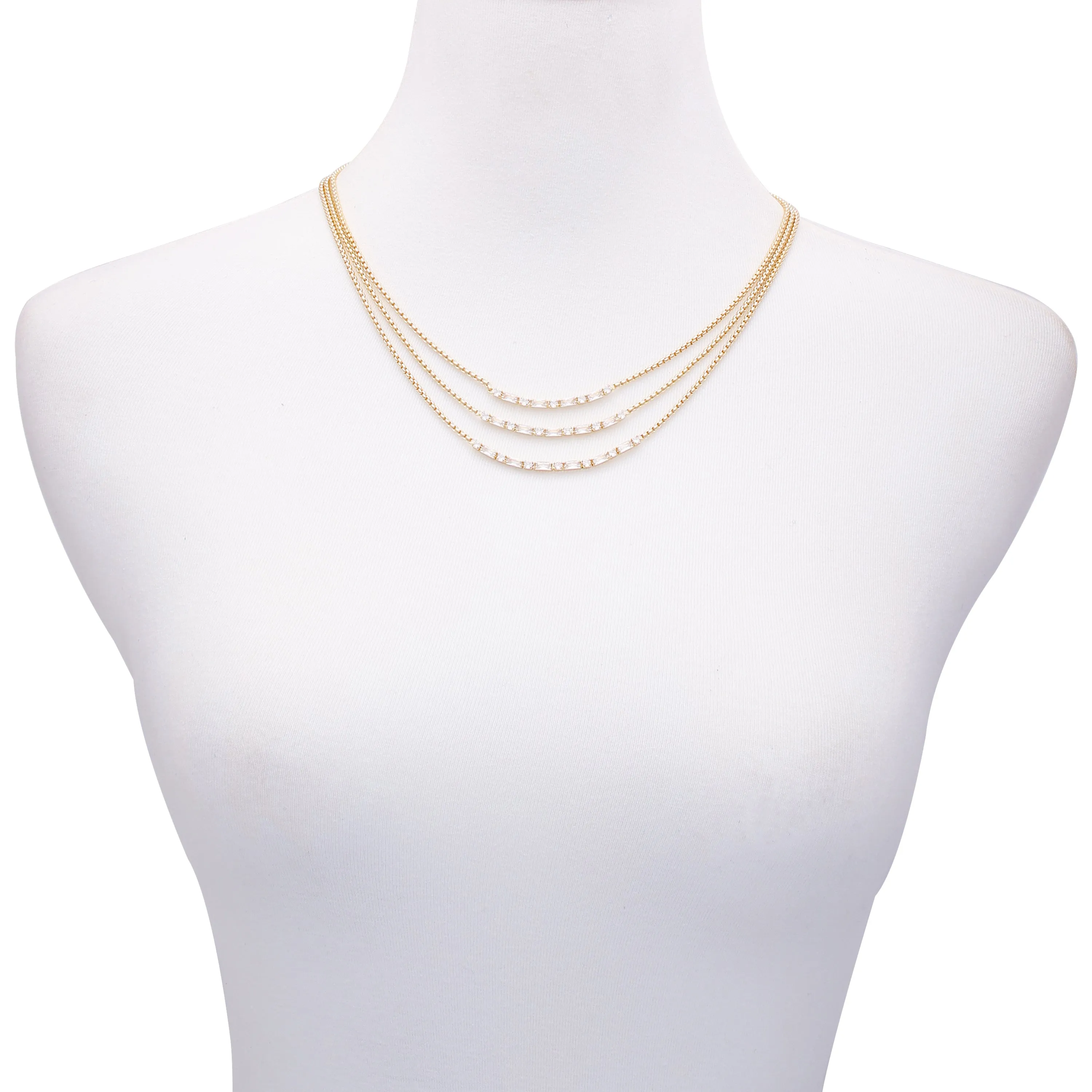 Goldtone Crystal Stone Multi Layered Necklace