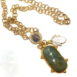 Green Gemstone Gold Plated Pendant Necklace