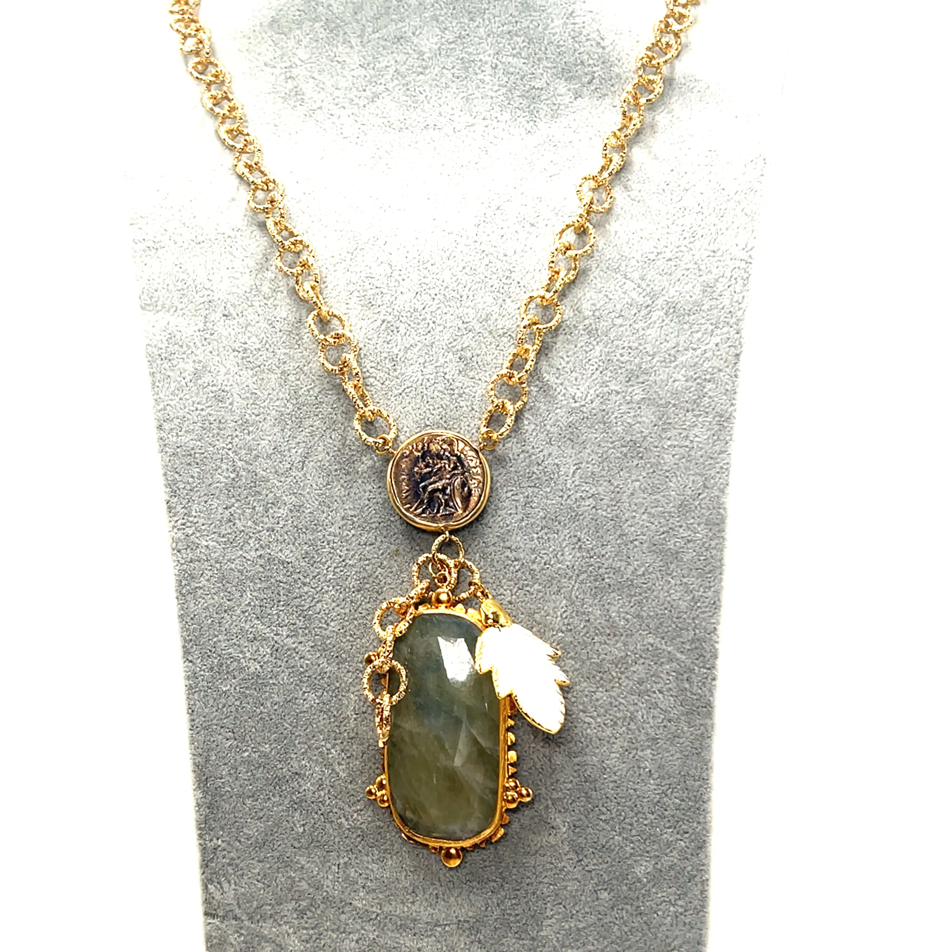 Green Gemstone Gold Plated Pendant Necklace